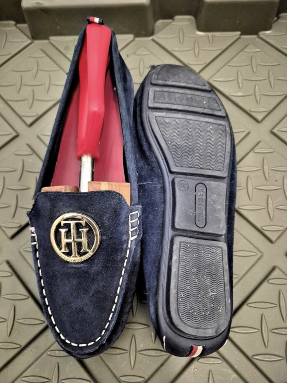 Tommy Hilfiger Suede Driving Loafer Men's Blue & Red Slip-Ons
